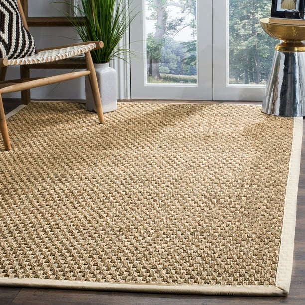 Safavieh Natural Fiber Collection NF114J Border Basketweave Seagrass Area Rug Ivory 4' x 6' Safavieh Natural Fiber Collection NF114J Border Basketweave Seagrass Area Rug Ivory 4' x 6'